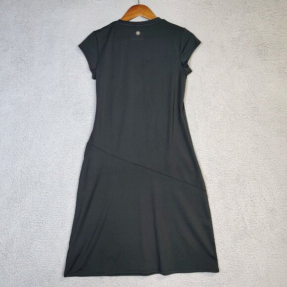 Athleta Nectar Dress Women's Small Black Stretch Faux Wrap Cap Sleeve Athletic - Picture 2 of 9